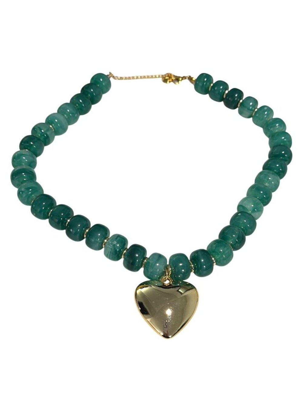 New Mayamar Green Beaded Necklace With Gold-Tone Heart Pendant - Picture 2 of 4